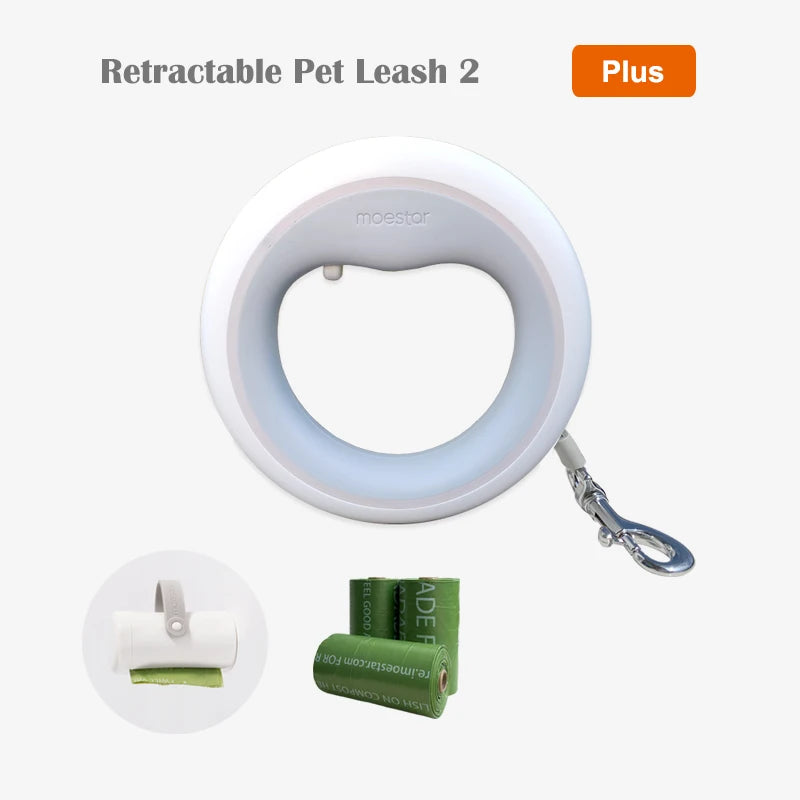 MOESTAR Upgraded UFO Retractable Pet Leash 2 plus Dog Leash Ring Shape 3M Length 3-Color Ring Light Rechargeable LED Night Light