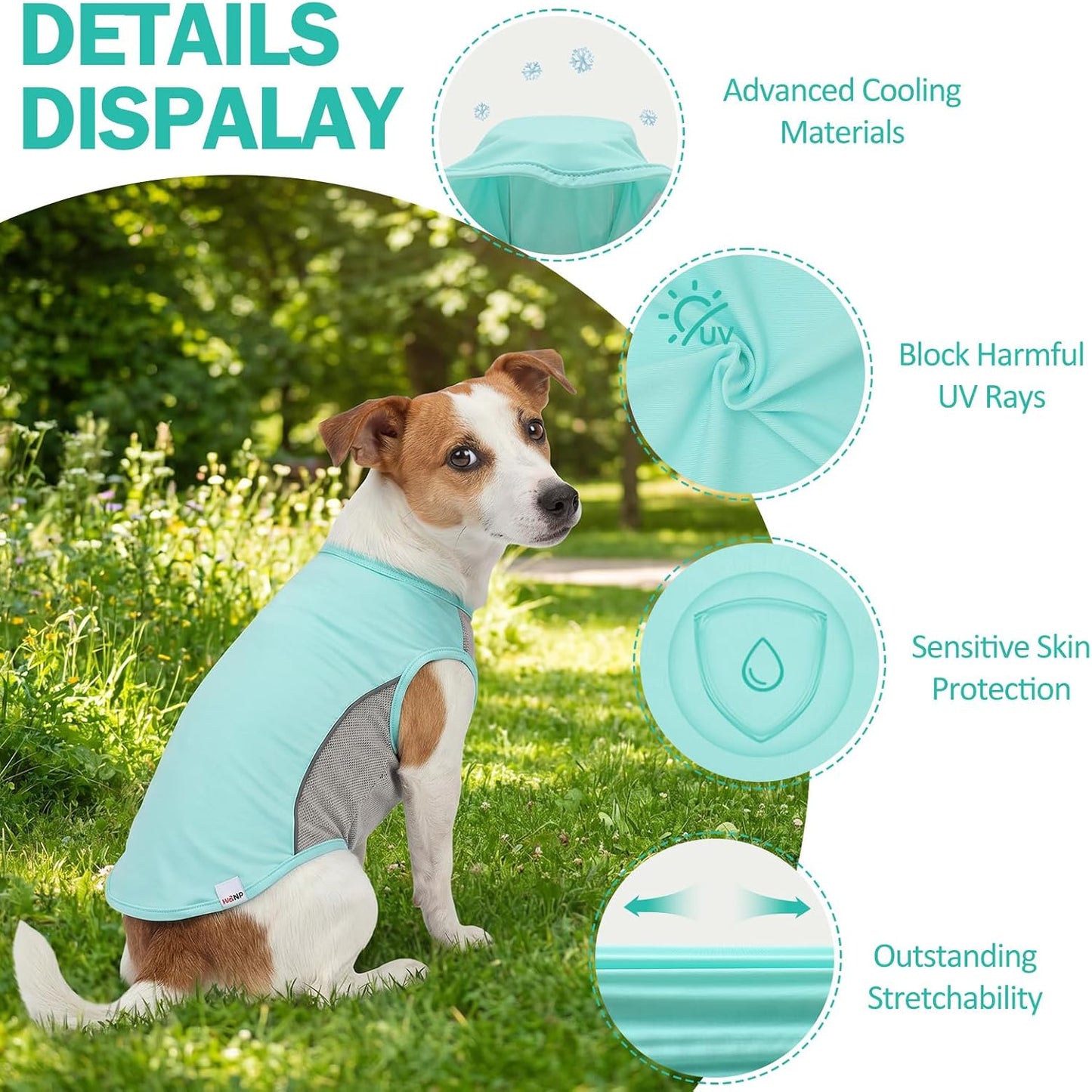 UPF 50+ Sun Protection Dog Shirt for Medium Large Dogs - Breathable Sleeveless Vest with Reflective Strips, Sports Fan Pet T-Shirt, Lightweight UV Protective Apparel P23ST00501XXXL