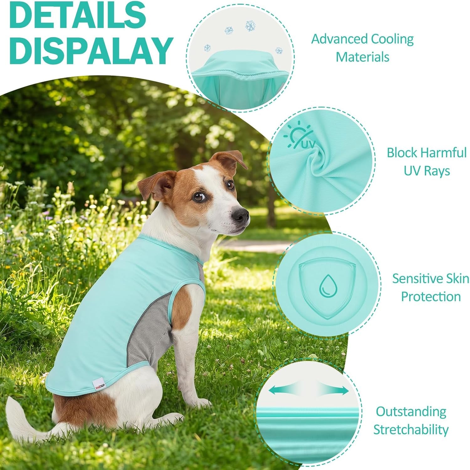 UPF 50+ Sun Protection Dog Shirt for Medium Large Dogs - Breathable Sleeveless Vest with Reflective Strips, Sports Fan Pet T-Shirt, Lightweight UV Protective Apparel P23ST00501XXXL