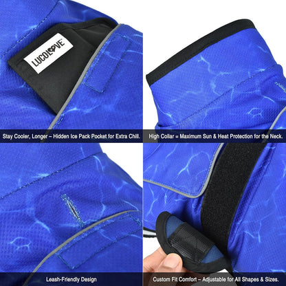Dog Cooling Vest with Ice Pack & Cooling Collar, Blue Aqua, M | Maximum Cooling Support, Size-Matched Ice Packs, Cooling around Neck and Body, UV Protection, Sizes to Suit Most Dogs