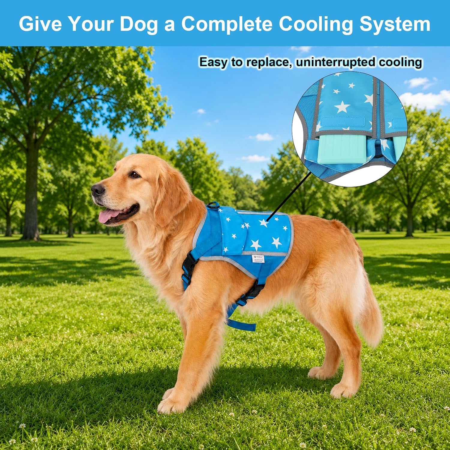 Dog Cooling Vest Harness 4 PCM Ice Packs up to 3+ Hours | Cooling Vest for Dogs with PCM Ice Packs, for Medium to Large Dogs, Easy to Wear for Walking Hiking Camping and Training