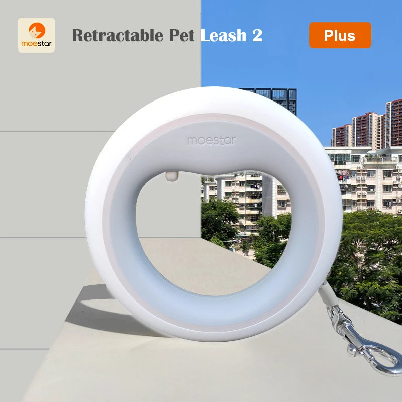 MOESTAR Upgraded UFO Retractable Pet Leash 2 plus Dog Leash Ring Shape 3M Length 3-Color Ring Light Rechargeable LED Night Light