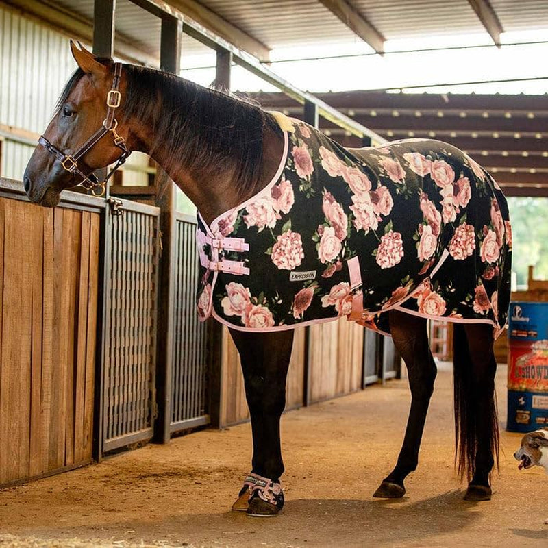 Expression Fleece Cooler for Horses, Standard Neck, Rose Garden 75"- Equine Towel Blanket, Moisture Absorbent, Light Weight, Best for Drying, Exercise, Bathing, Adjustable Belly Bands
