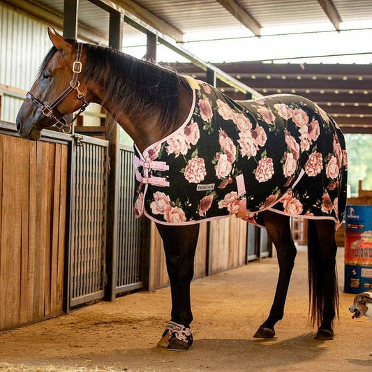 Expression Fleece Cooler for Horses, Standard Neck, Rose Garden 75"- Equine Towel Blanket, Moisture Absorbent, Light Weight, Best for Drying, Exercise, Bathing, Adjustable Belly Bands