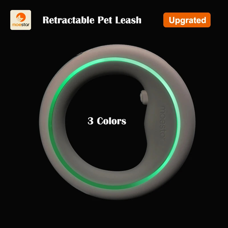 MOESTAR Upgraded UFO Retractable Pet Leash 2 plus Dog Leash Ring Shape 3M Length 3-Color Ring Light Rechargeable LED Night Light