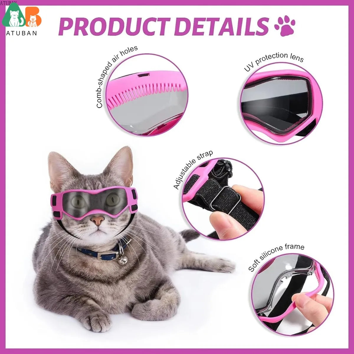Cat Sunglasses Small Dog Goggles, Comfortable Soft Easy Wear Adjustable Small Pet UV Protection Sunglasses for Cat Kitty