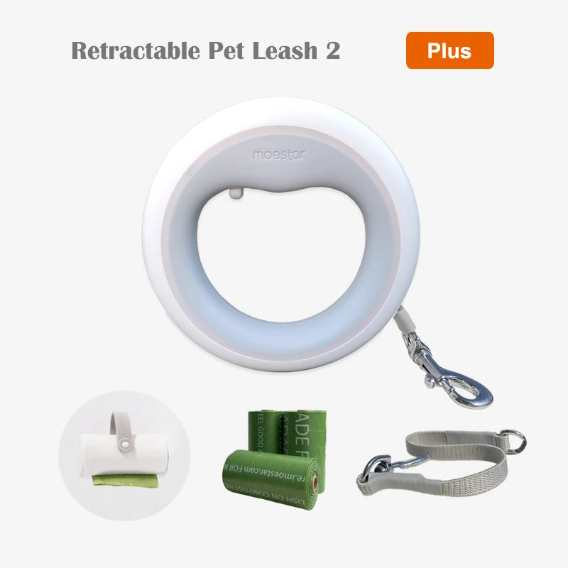 MOESTAR Upgraded UFO Retractable Pet Leash 2 plus Dog Leash Ring Shape 3M Length 3-Color Ring Light Rechargeable LED Night Light