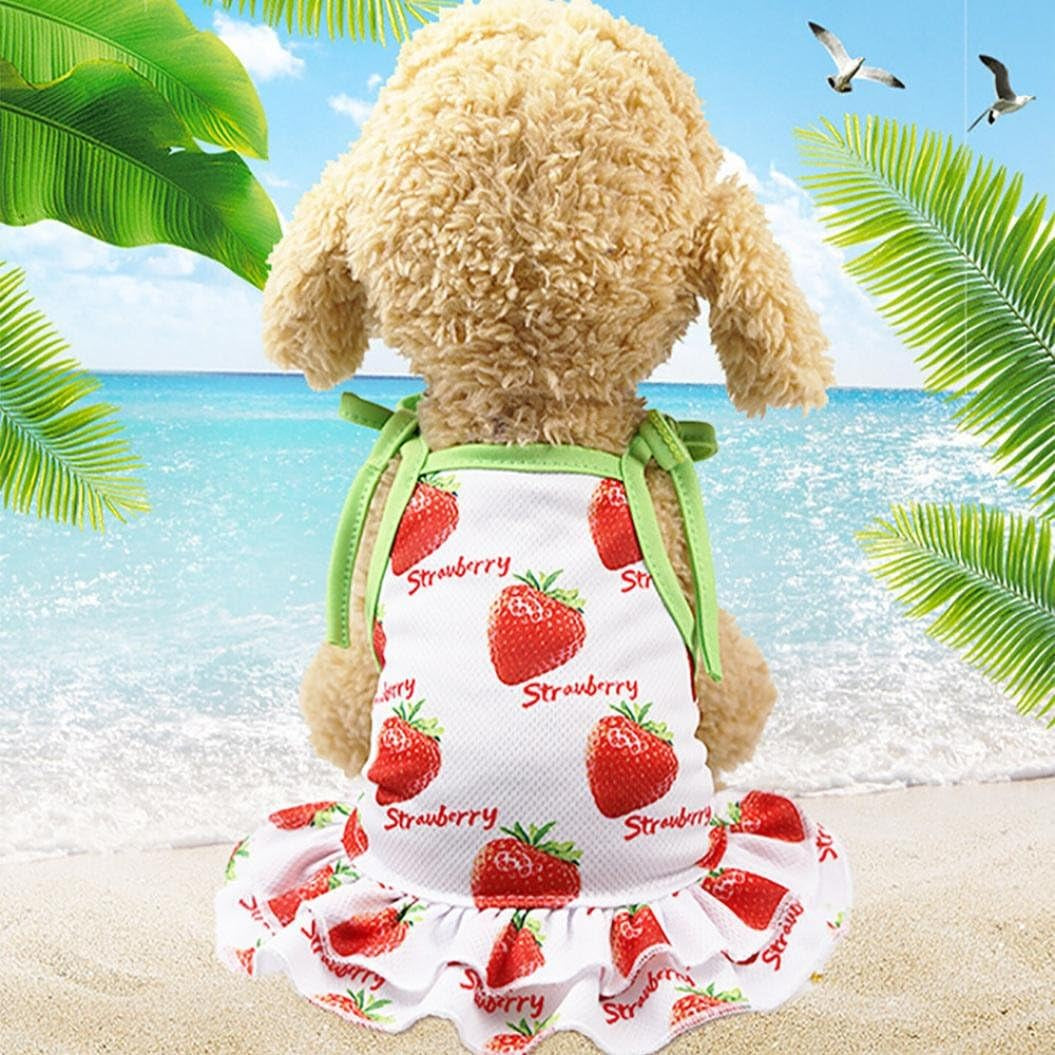 OOEOO Pet Shirt Couple Dress Puppy Dog Princess Doggie Apparel Costume Clothing (Strawberry Dress, XS)