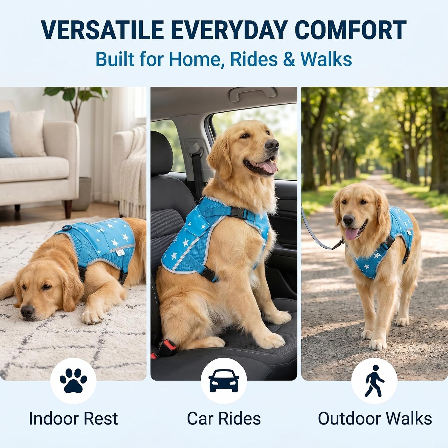 Cooling Dog Vest Harness with 4 Ice Packs, Instant & Long-Lasting Heat Relief for Medium Large Dogs, No-Mess Dogs Cooling Jacket for Summer Hiking, Walking, Car Travel & Beach