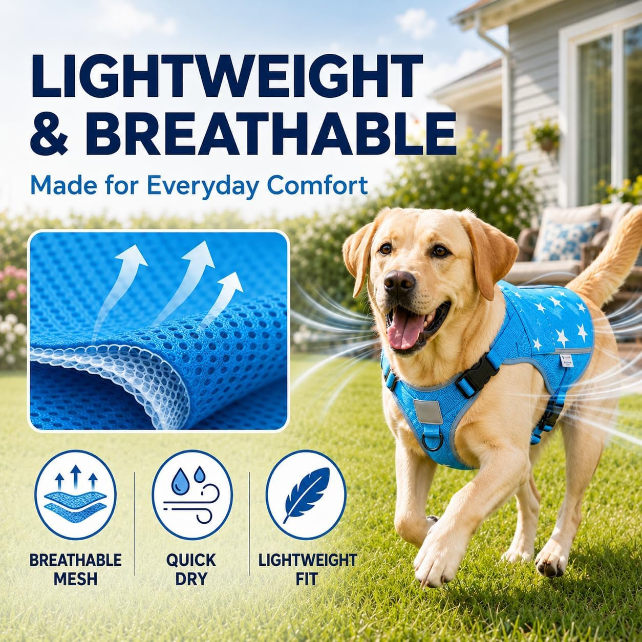 Cooling Dog Vest Harness with 4 Ice Packs, Instant & Long-Lasting Heat Relief for Medium Large Dogs, No-Mess Dogs Cooling Jacket for Summer Hiking, Walking, Car Travel & Beach