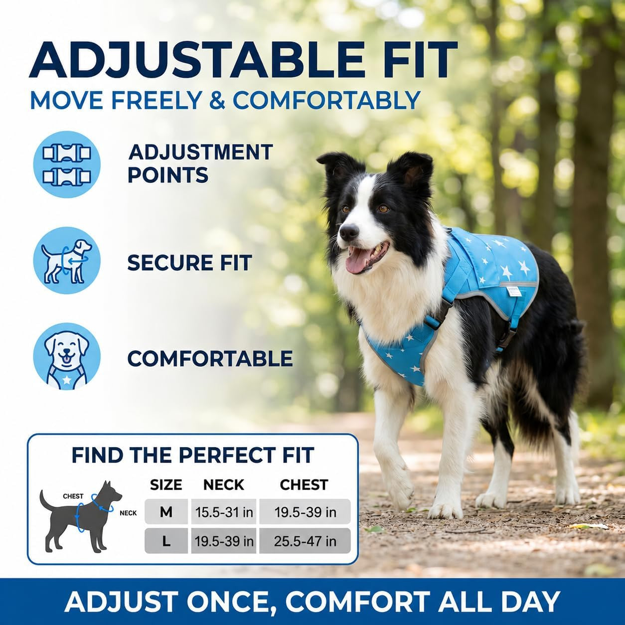 Cooling Dog Vest Harness with 4 Ice Packs, Instant & Long-Lasting Heat Relief for Medium Large Dogs, No-Mess Dogs Cooling Jacket for Summer Hiking, Walking, Car Travel & Beach