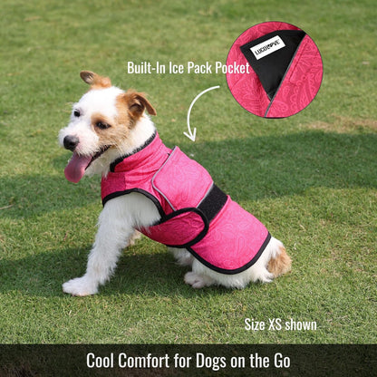 Dog Cooling Vest with Ice Pack & Cooling Collar, Pink Floral, XS | Maximum Cooling Support, Size-Matched Ice Packs, Cooling around Neck and Body, UV Protection, Sizes to Suit Most Dogs
