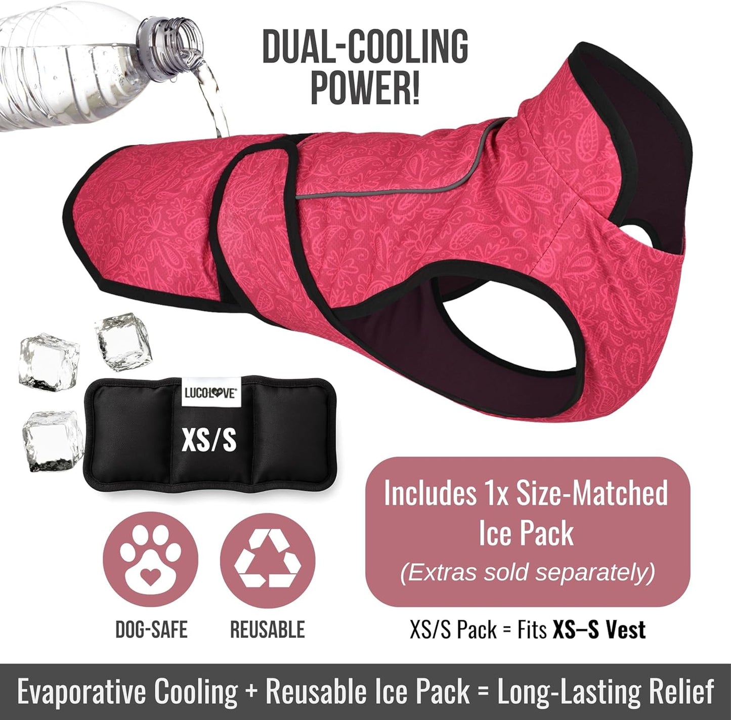 Dog Cooling Vest with Ice Pack & Cooling Collar, Pink Floral, XS | Maximum Cooling Support, Size-Matched Ice Packs, Cooling around Neck and Body, UV Protection, Sizes to Suit Most Dogs
