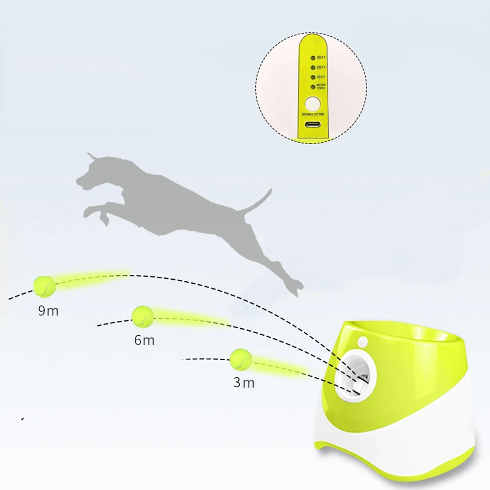 Automatic Throwing Machine Catapult for Dog Pet Toys Tennis Launcher Pet Ball Throw Device 3/6/9M Section + 3 Balls Dog Training