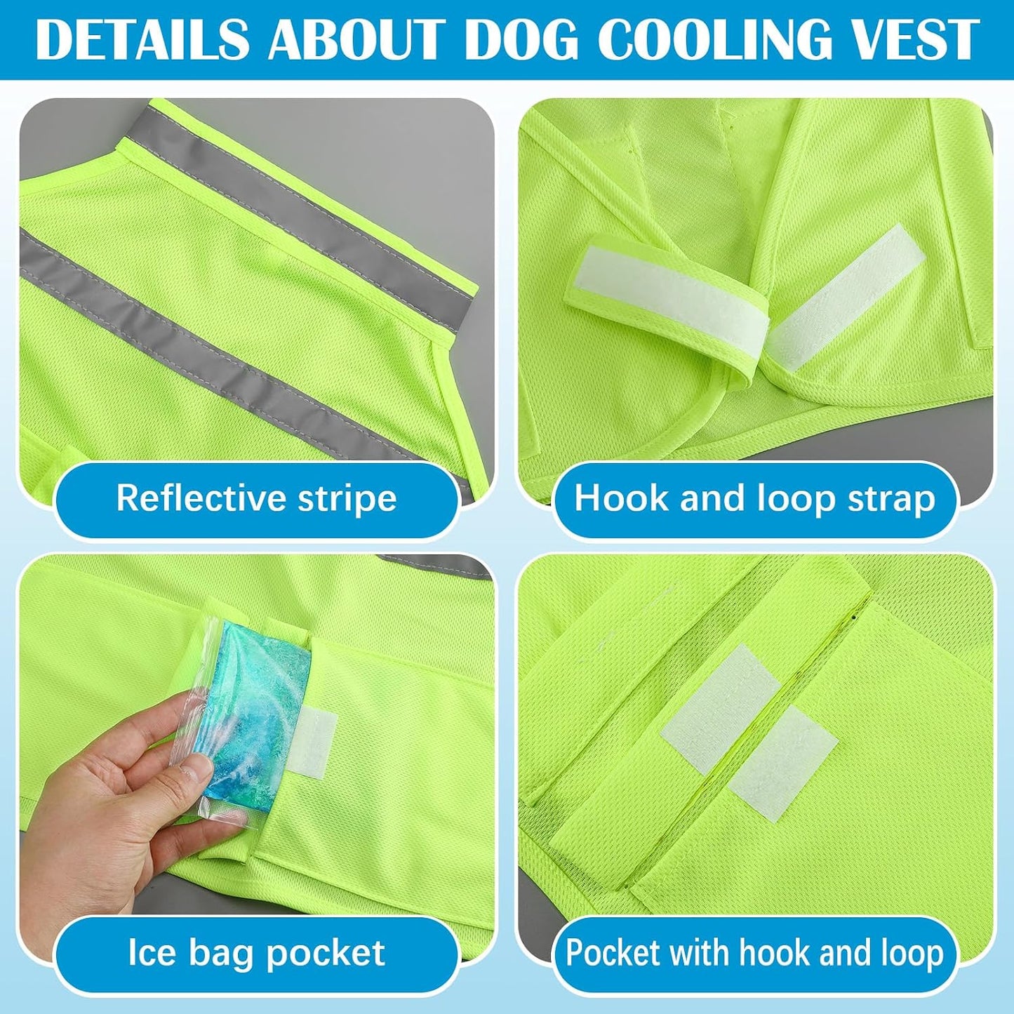 2 Pcs Dog Cooling Vest with 4 Recyclable Ice Pack Summer Outdoor Dog Cooling Harness Shirt Adjustable Pet Cooler(Fluorescent Green,Large)