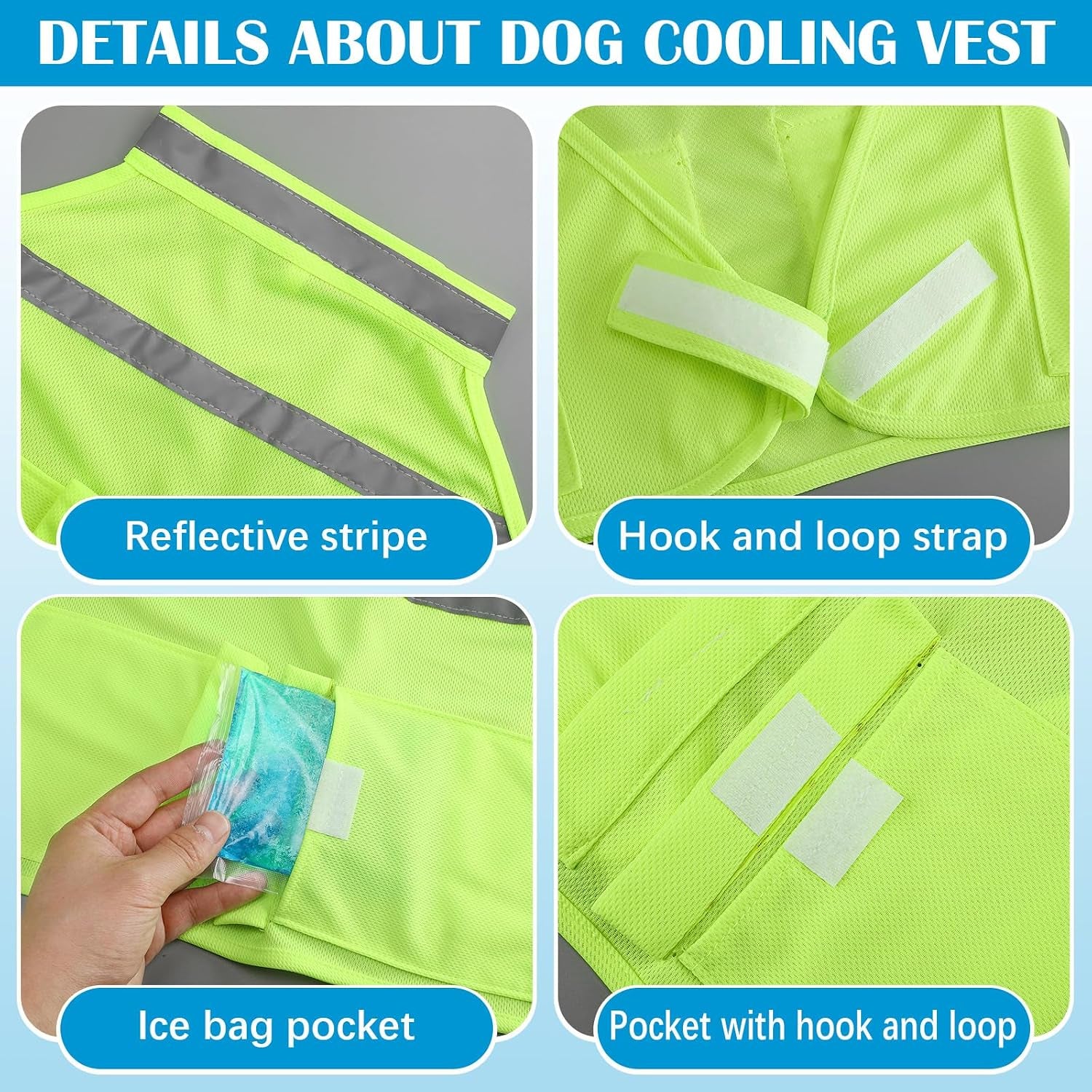 2 Pcs Dog Cooling Vest with 4 Recyclable Ice Pack Summer Outdoor Dog Cooling Harness Shirt Adjustable Pet Cooler(Fluorescent Green,Large)