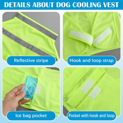 2 Pcs Dog Cooling Vest with 4 Recyclable Ice Pack Summer Outdoor Dog Cooling Harness Shirt Adjustable Pet Cooler(Fluorescent Green,Large)