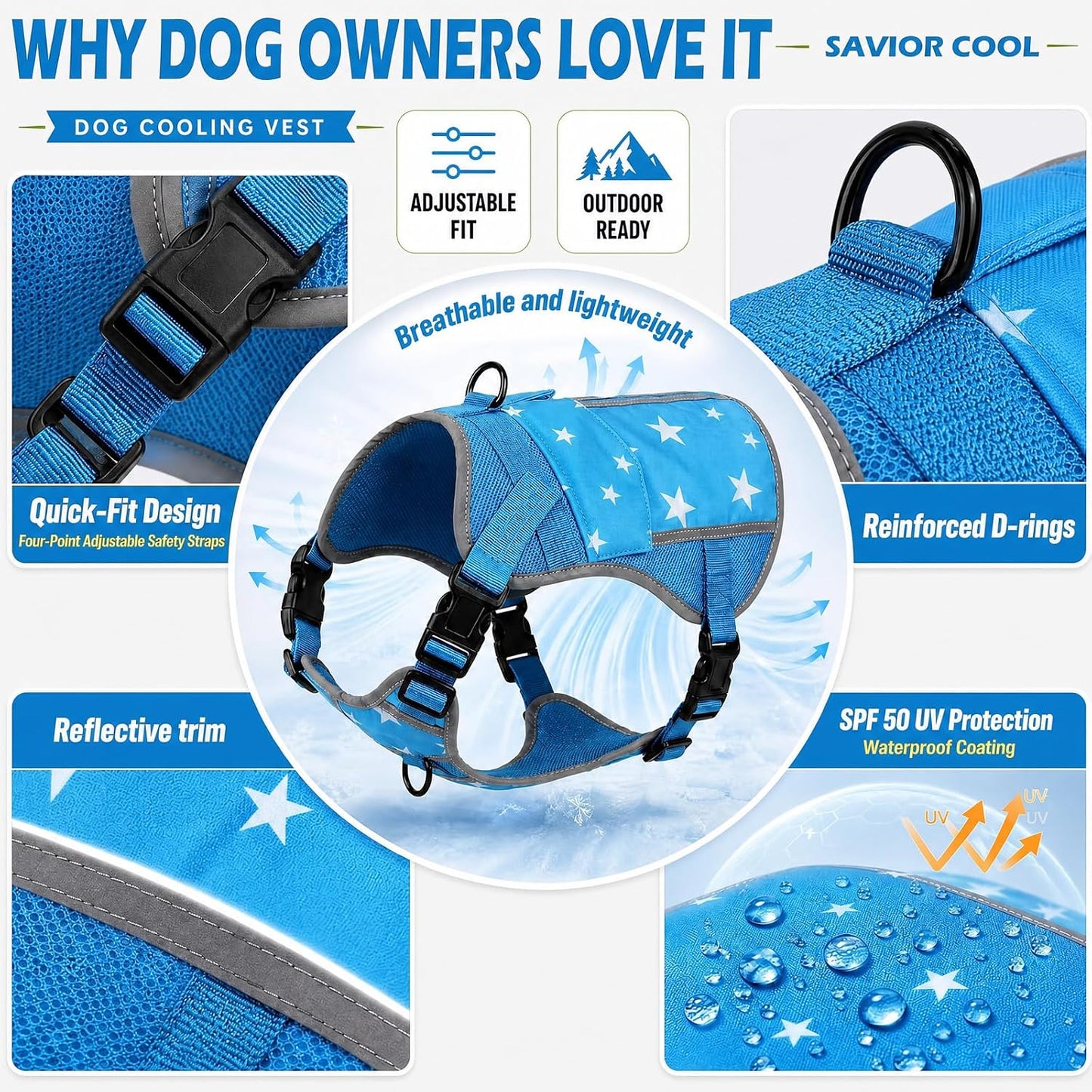 Dog Cooling Vest Harness 4 PCM Ice Packs up to 3+ Hours | Cooling Vest for Dogs with PCM Ice Packs, for Medium to Large Dogs, Easy to Wear for Walking Hiking Camping and Training