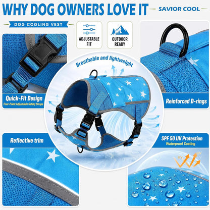 Dog Cooling Vest Harness 4 PCM Ice Packs up to 3+ Hours | Cooling Vest for Dogs with PCM Ice Packs, for Medium to Large Dogs, Easy to Wear for Walking Hiking Camping and Training