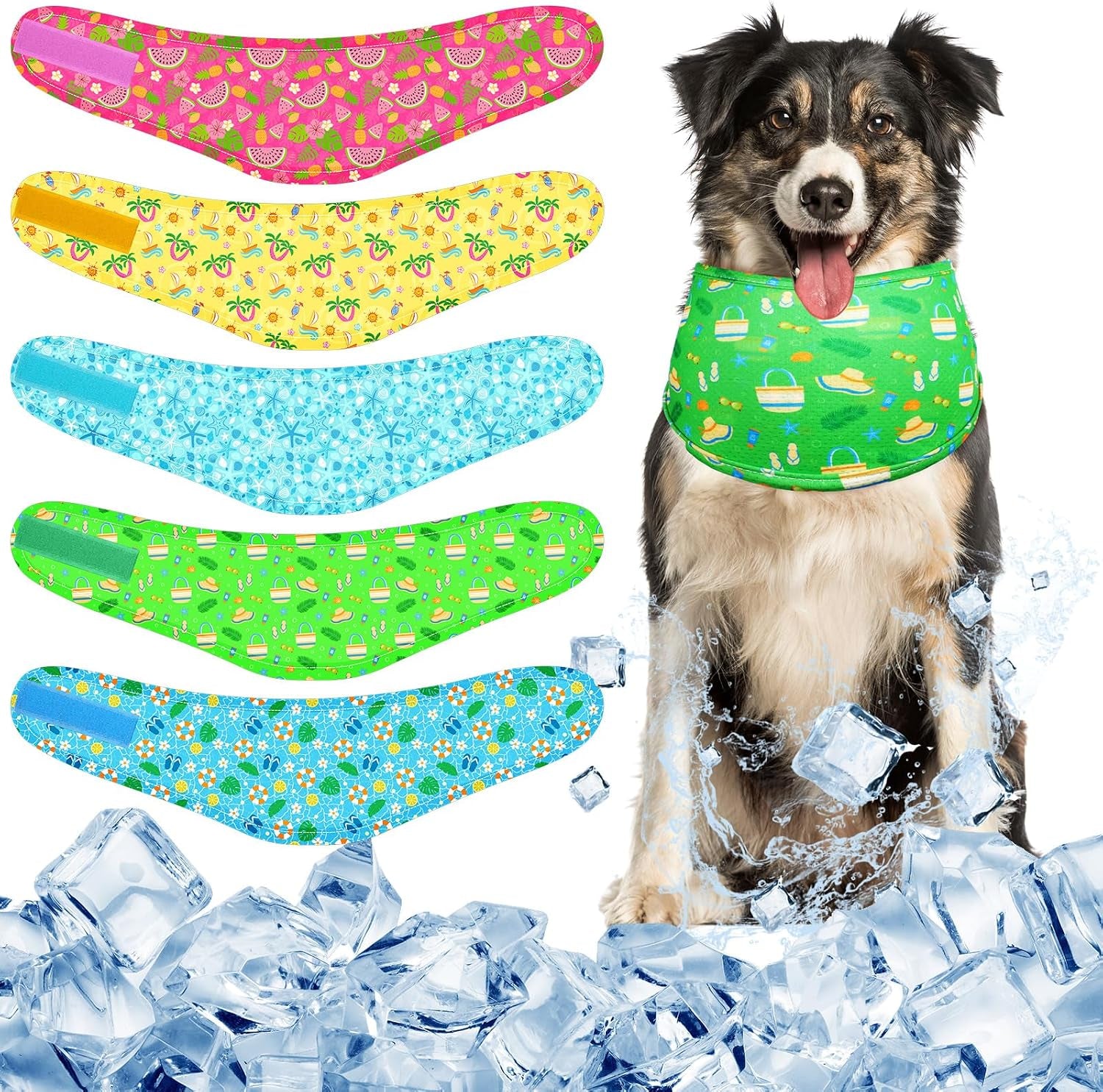 5 Dog Cooling Bandanas Dog Instant Cooling Neck Wraps Basic Collars Breathable Ice Scarf Pet Heat Relief Collar for Small Medium Large Pet Training Camping Accessories for Summer (M)
