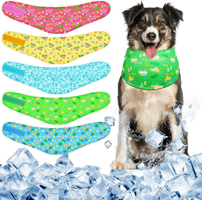 5 Dog Cooling Bandanas Dog Instant Cooling Neck Wraps Basic Collars Breathable Ice Scarf Pet Heat Relief Collar for Small Medium Large Pet Training Camping Accessories for Summer (M)