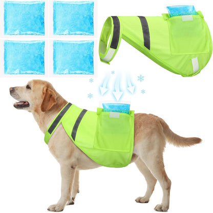 2 Pcs Dog Cooling Vest with 4 Recyclable Ice Pack Summer Outdoor Dog Cooling Harness Shirt Adjustable Pet Cooler(Fluorescent Green,Extra Large)
