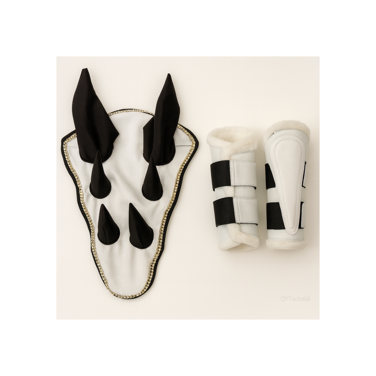 Premium Quality Cotton White Jumping Saddle Pad, Ear Bonnet & Horse Boot Set