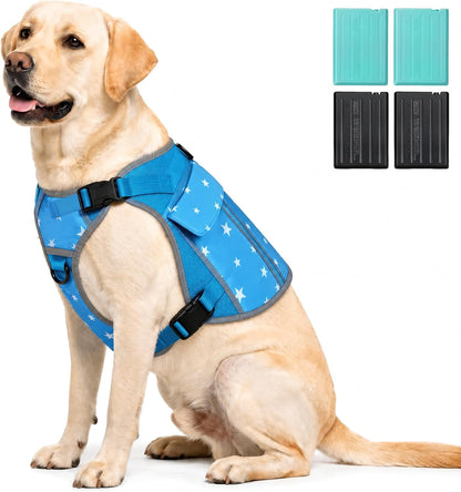 Cooling Dog Vest Harness with 4 Ice Packs, Instant & Long-Lasting Heat Relief for Medium Large Dogs, No-Mess Dogs Cooling Jacket for Summer Hiking, Walking, Car Travel & Beach