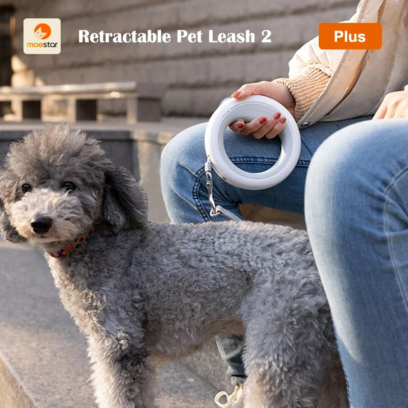 MOESTAR Upgraded UFO Retractable Pet Leash 2 plus Dog Leash Ring Shape 3M Length 3-Color Ring Light Rechargeable LED Night Light