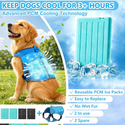 Dog Cooling Vest Harness 4 PCM Ice Packs up to 3+ Hours | Cooling Vest for Dogs with PCM Ice Packs, for Medium to Large Dogs, Easy to Wear for Walking Hiking Camping and Training