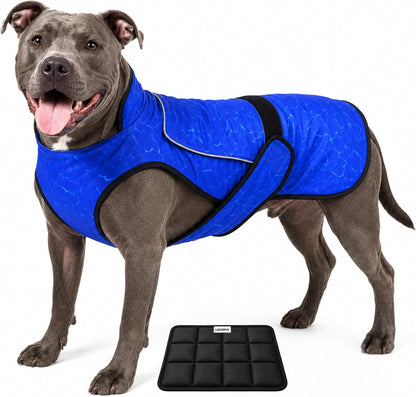 Dog Cooling Vest with Ice Pack & Cooling Collar, Blue Aqua, L | Maximum Cooling Support, Size-Matched Ice Packs, Cooling around Neck and Body, UV Protection, Sizes to Suit Most Dogs