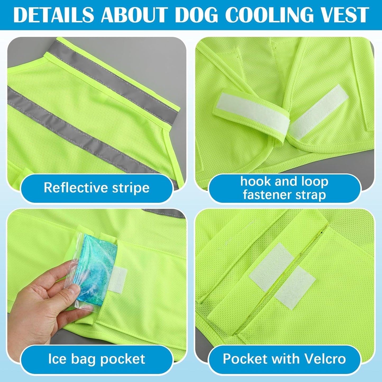 2 Pcs Dog Cooling Vest with 4 Recyclable Ice Pack Summer Outdoor Dog Cooling Harness Shirt Adjustable Pet Cooler(Fluorescent Green,Extra Large)