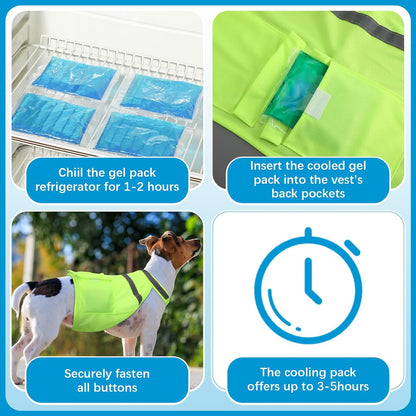 2 Pcs Dog Cooling Vest with 4 Recyclable Ice Pack Summer Outdoor Dog Cooling Harness Shirt Adjustable Pet Cooler(Fluorescent Green,Large)