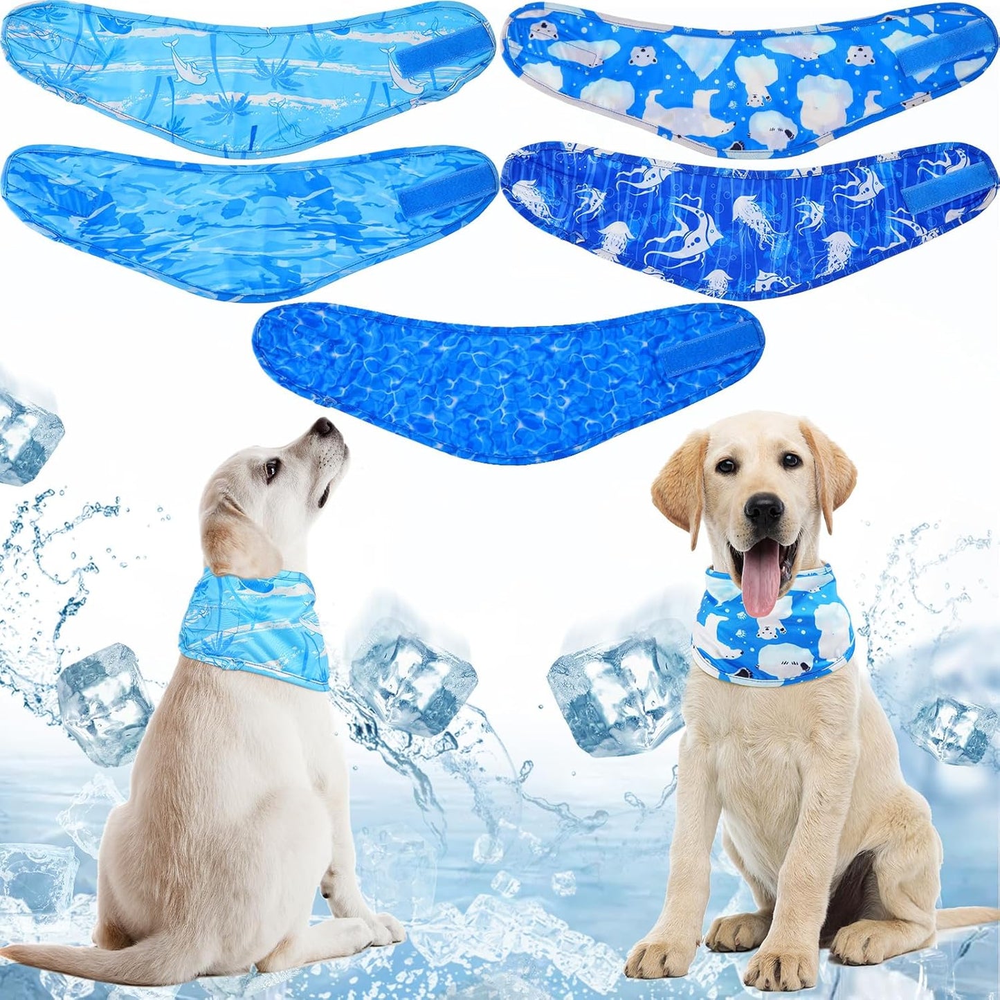 5 Pieces Dog Cooling Bandanas Neck Wraps Ice Scarf Pet Dog Cooling Collar Hunting Training Hiking Camping Accessories for Summer(L)