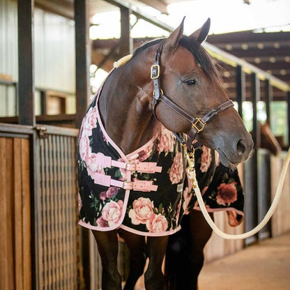 Expression Fleece Cooler for Horses, Standard Neck, Rose Garden 75"- Equine Towel Blanket, Moisture Absorbent, Light Weight, Best for Drying, Exercise, Bathing, Adjustable Belly Bands