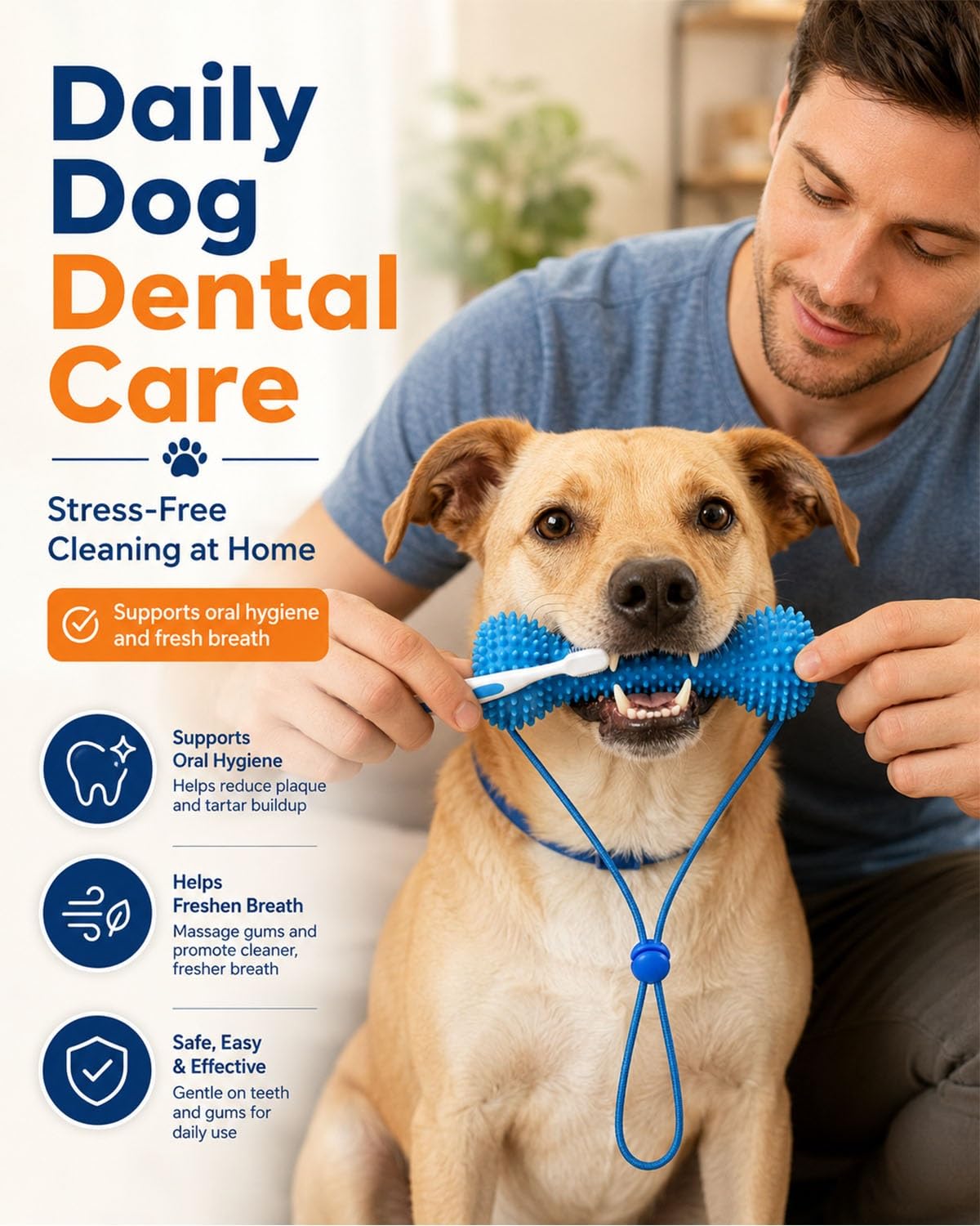 Dual-Action Canine Dental Prop, Bite And Brush Dental Toy For Dogs, Teeth Cleaning Fresh Dog Tartar And Plaque Remover, Woof Tooth Hard Off, Brushing Toothbrush Tools Care Chew Toys 1PC