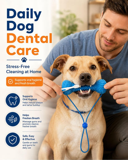Dual-Action Canine Dental Prop, Bite And Brush Dental Toy For Dogs, Teeth Cleaning Fresh Dog Tartar And Plaque Remover, Woof Tooth Hard Off, Brushing Toothbrush Tools Care Chew Toys 1PC