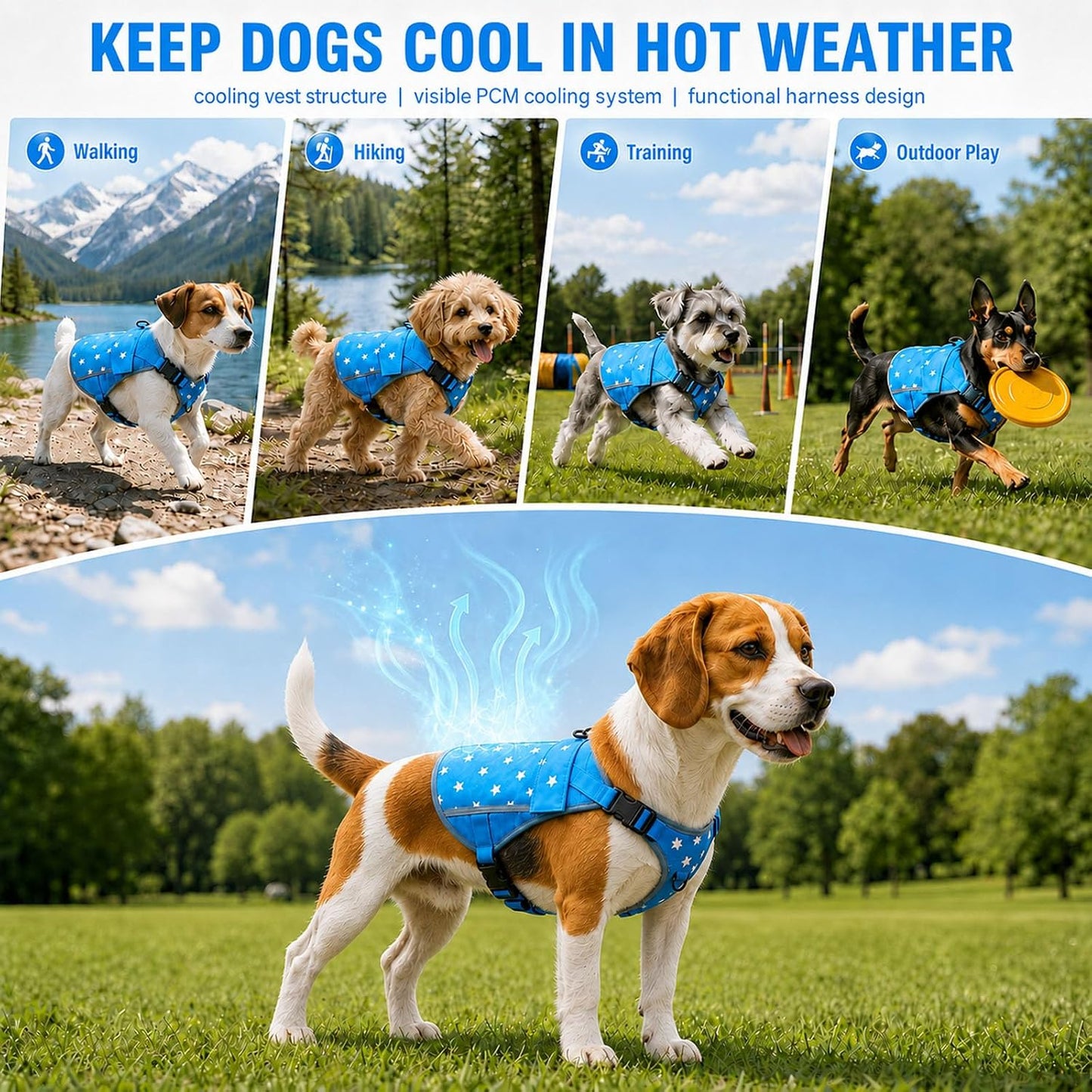 Dog Cooling Vest Harness 4 PCM Ice Packs up to 3+ Hours | Cooling Vest for Dogs with PCM Ice Packs, for Medium to Large Dogs, Easy to Wear for Walking Hiking Camping and Training