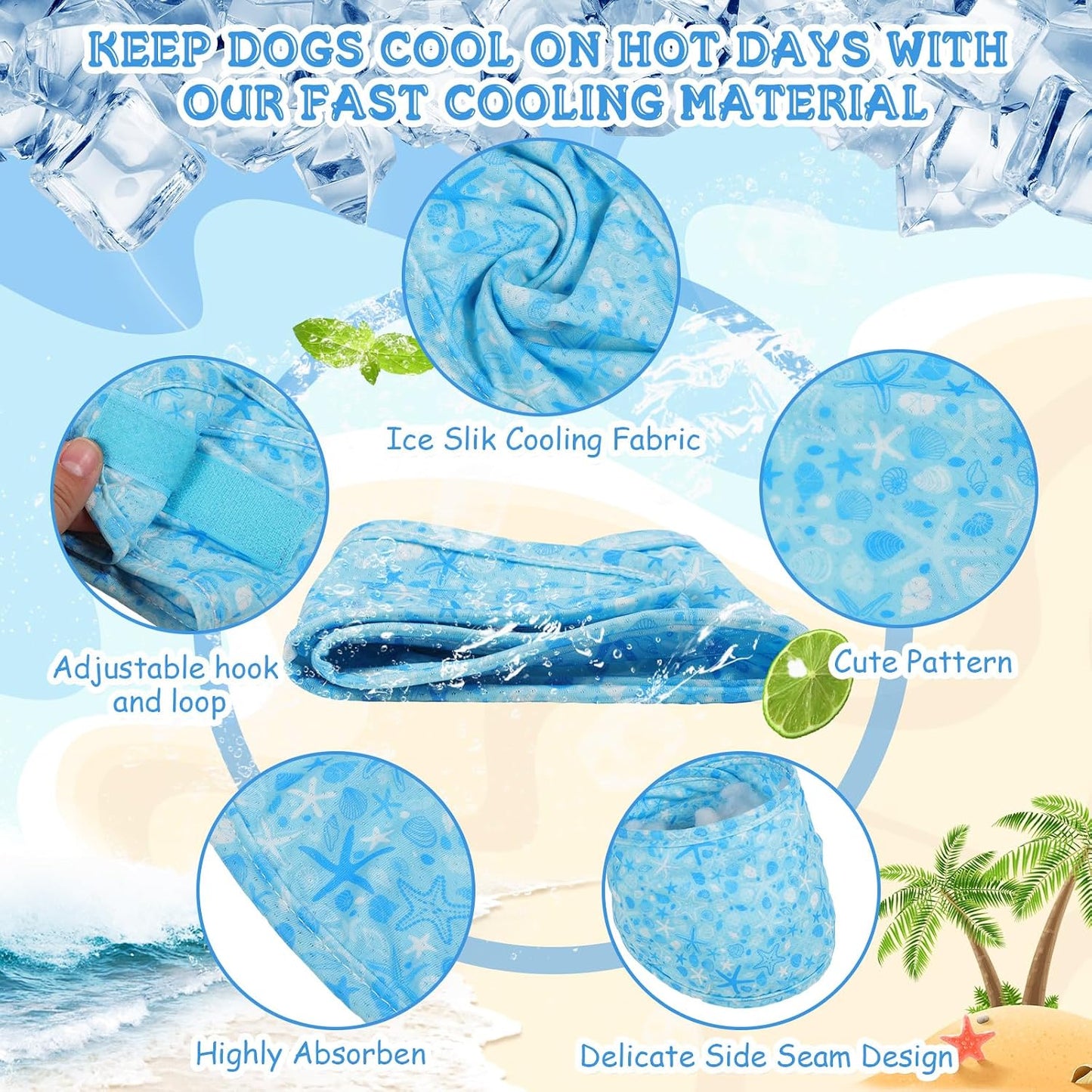 5 Dog Cooling Bandanas Dog Instant Cooling Neck Wraps Basic Collars Breathable Ice Scarf Pet Heat Relief Collar for Small Medium Large Pet Training Camping Accessories for Summer (M)