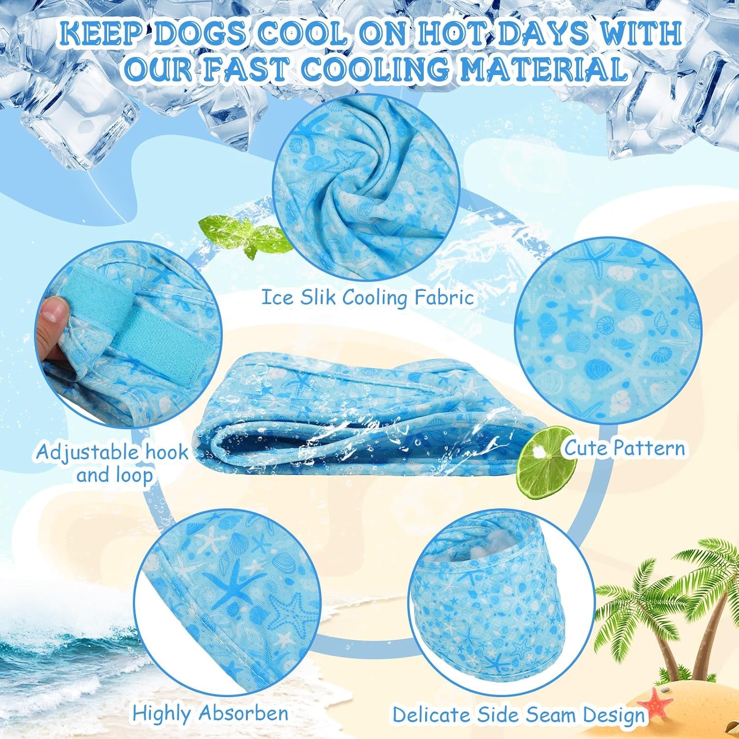 5 Dog Cooling Bandanas Dog Instant Cooling Neck Wraps Basic Collars Breathable Ice Scarf Pet Heat Relief Collar for Small Medium Large Pet Training Camping Accessories for Summer (M)