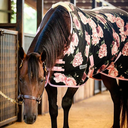 Expression Fleece Cooler for Horses, Standard Neck, Rose Garden 75"- Equine Towel Blanket, Moisture Absorbent, Light Weight, Best for Drying, Exercise, Bathing, Adjustable Belly Bands